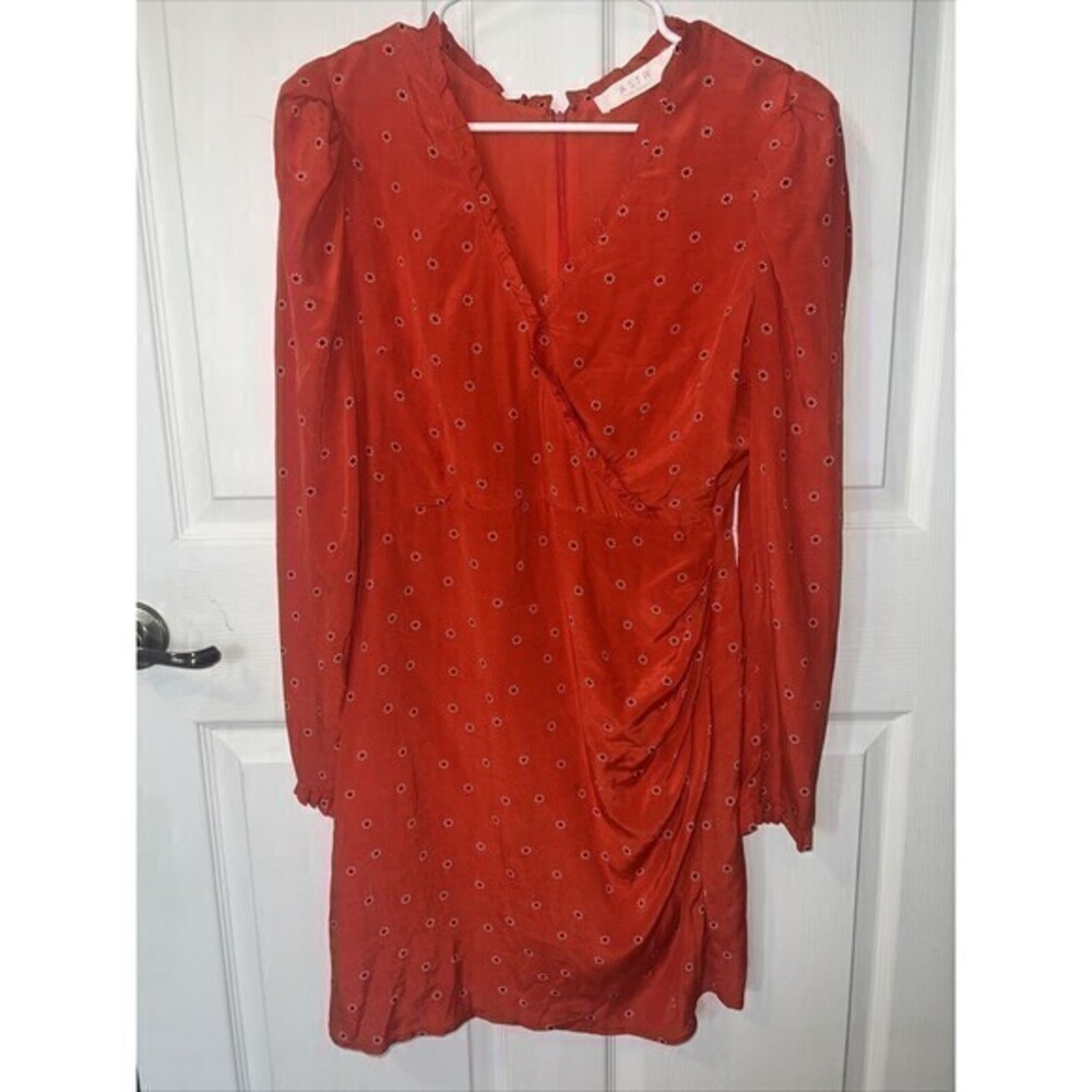ASTR Womens Red‎ Flora Dot Mini Dress Long Sleeve Size Medium